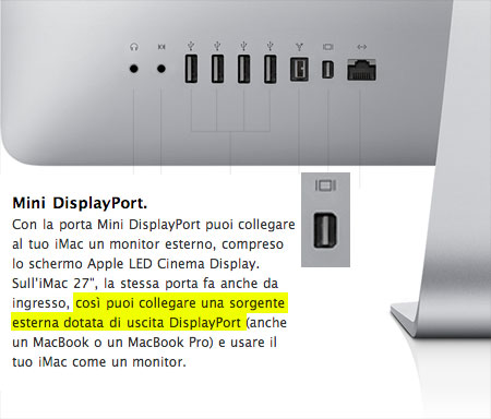 L'ingresso mini Display Port accetta solo sorgenti DisplayPort