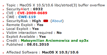 security alert per Mac OS X